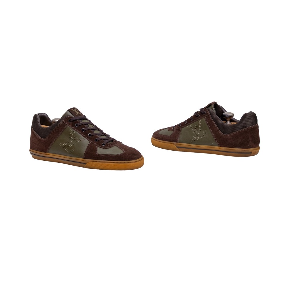 Louis Vuitton Men Sneakers UK 9 US 10 Brown Suede Khaki Leather Gum Sole LV